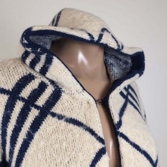 Orange Fashion Village Fuzzy Faux Fur Cardigan Sweater Hooded Plaid Knit Cape - Picture 2 of 13